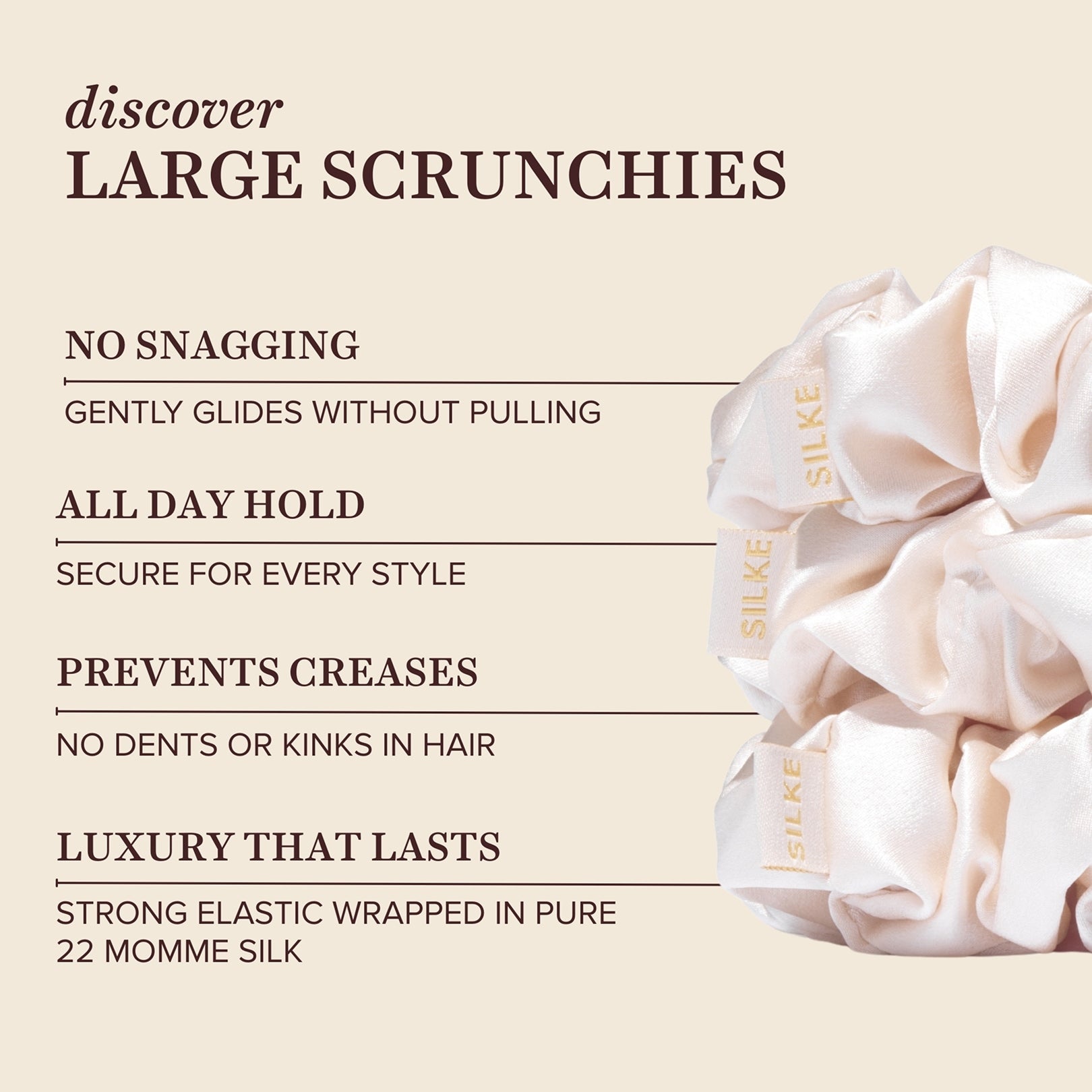 Silk Large Scrunchies - Champagne Cream
