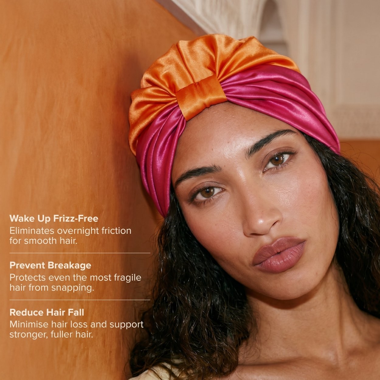 Silk Hair Wrap Bonnet - The Poppy - Pink & Orange