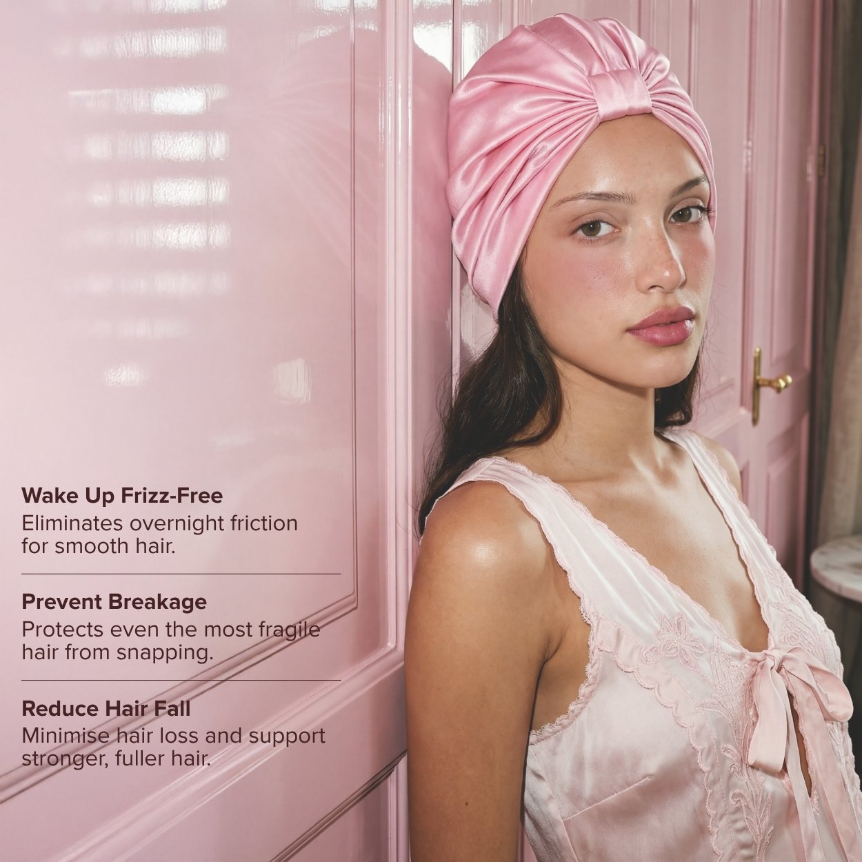 Silk Hair Wrap Bonnet - The Mila - Powder Pink
