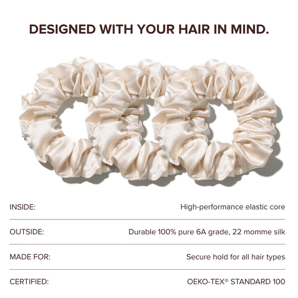 Large Silk Scrunchies - Champagne Cream
