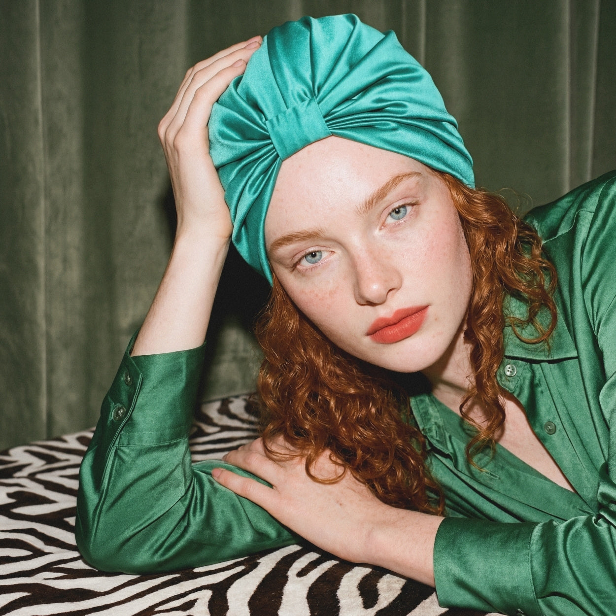 Silk Hair Wrap Bonnet - The Esme - Green