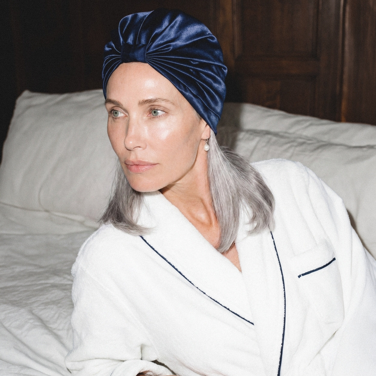 Silk Hair Wrap Bonnet - The Kate - Navy