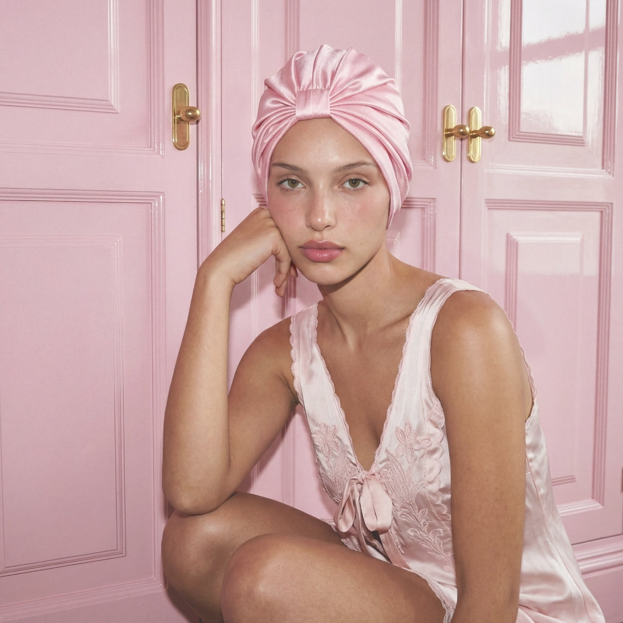 Silk Hair Wrap Bonnet - The Mila - Powder Pink