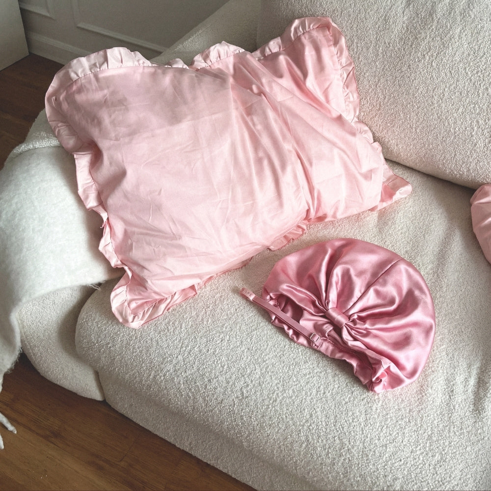 Silk Hair Wrap Bonnet - The Mila - Powder Pink