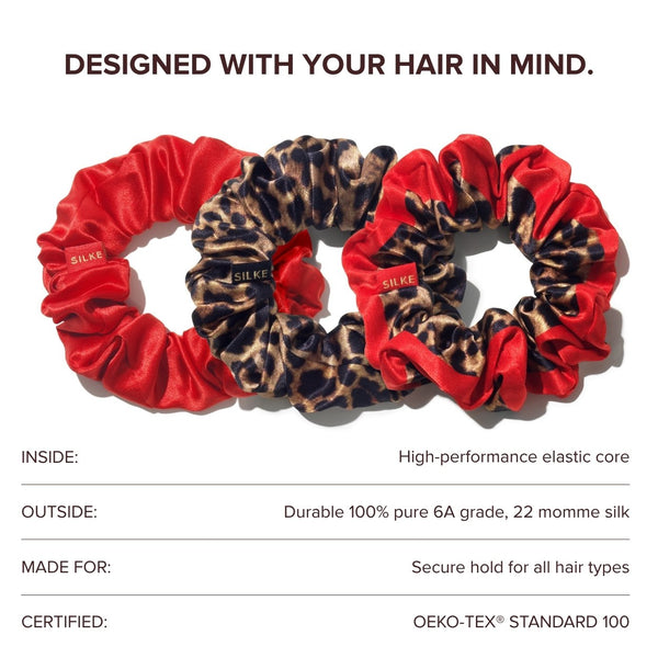 Large Silk Scrunchies - Leopard Red