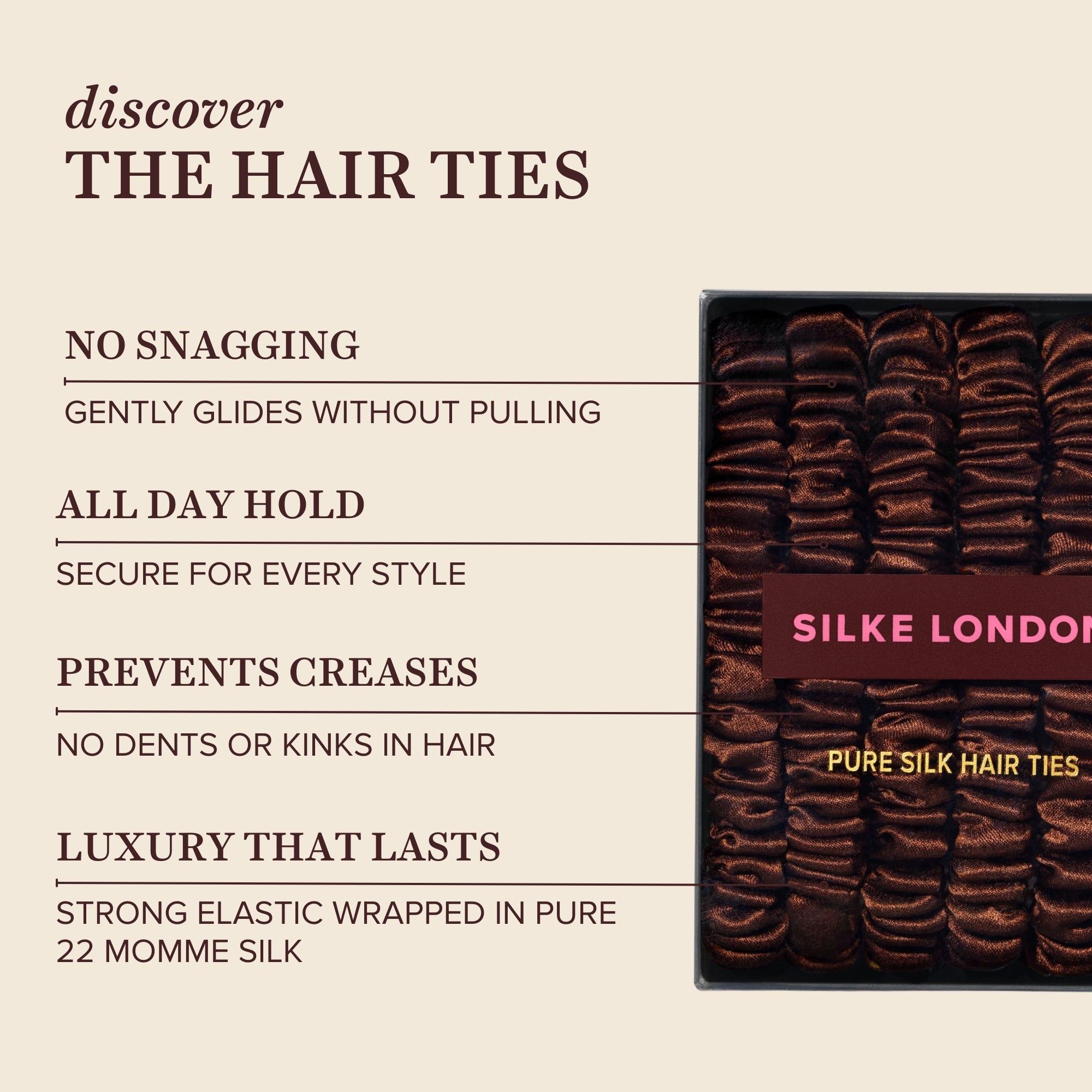Silk Hair Ties - Brown
