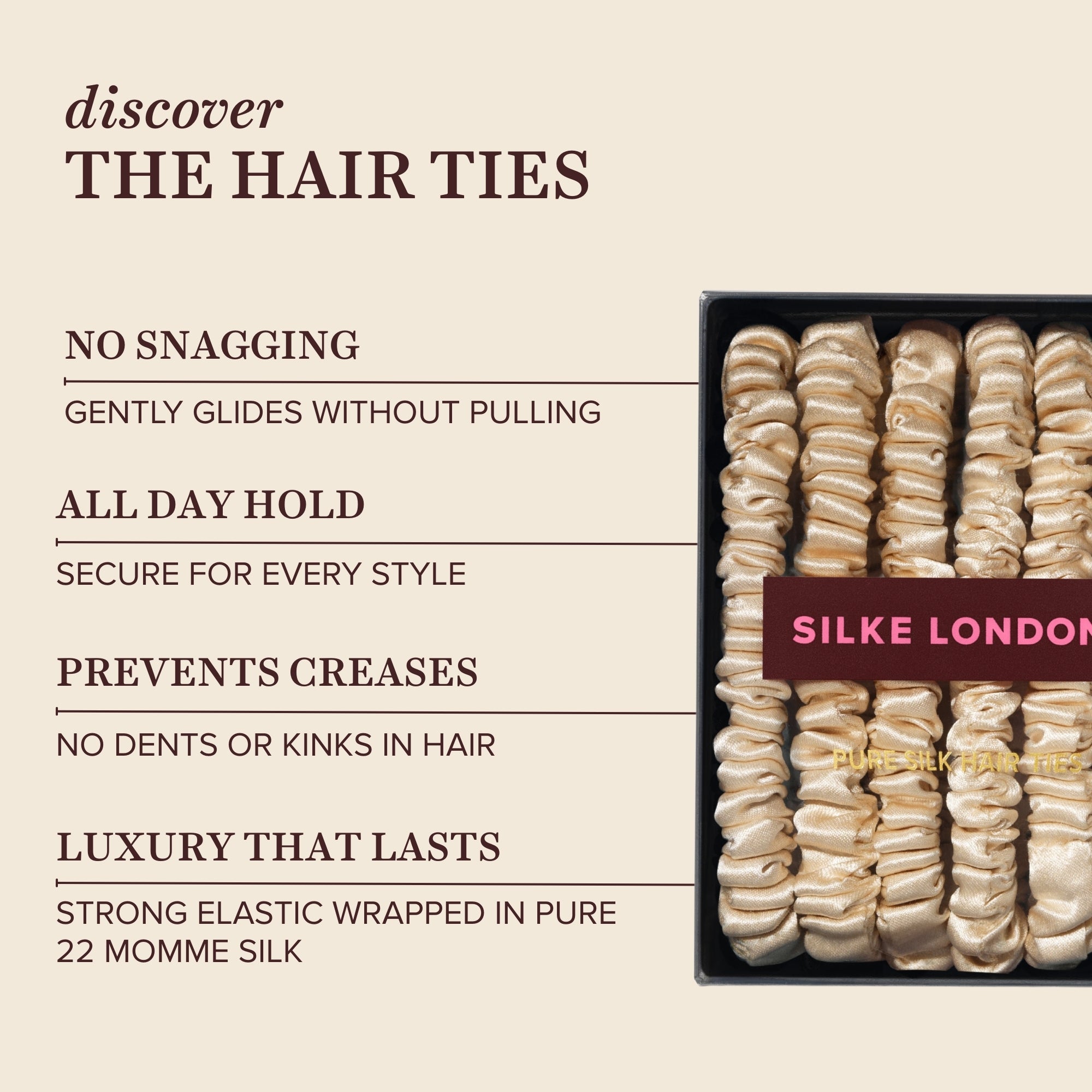 Silk Hair Ties - Coco - Champagne Cream