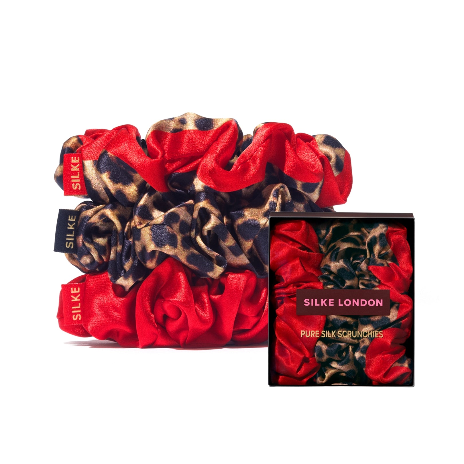 SILKE LARGE SCRUNCHIES -  LEOPARD RED