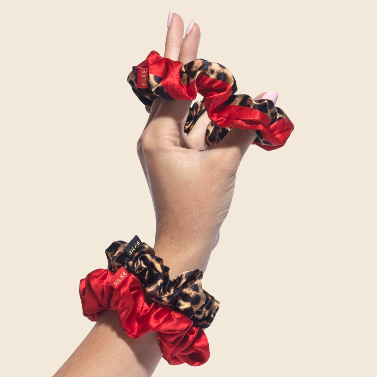 Large Silk Scrunchies - Leopard Red