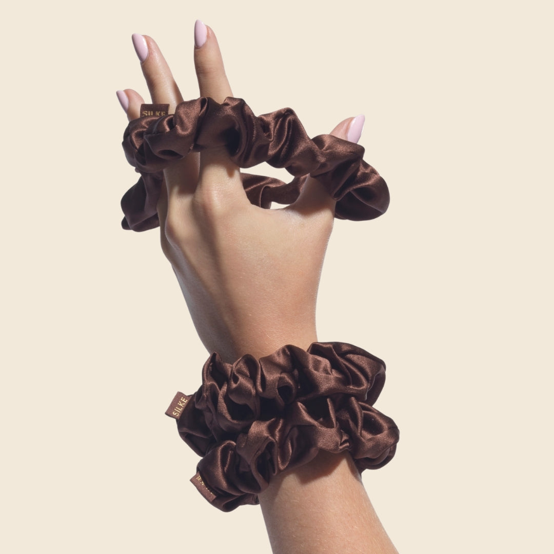 Large Silk Scrunchies - Brown